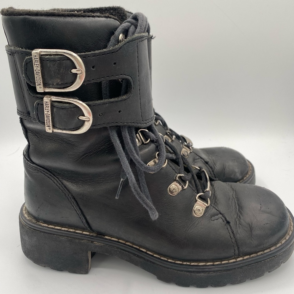 Harley-Davidson Black Leather Boots with Silver Accents women’s size 7 - Picture 4 of 8
